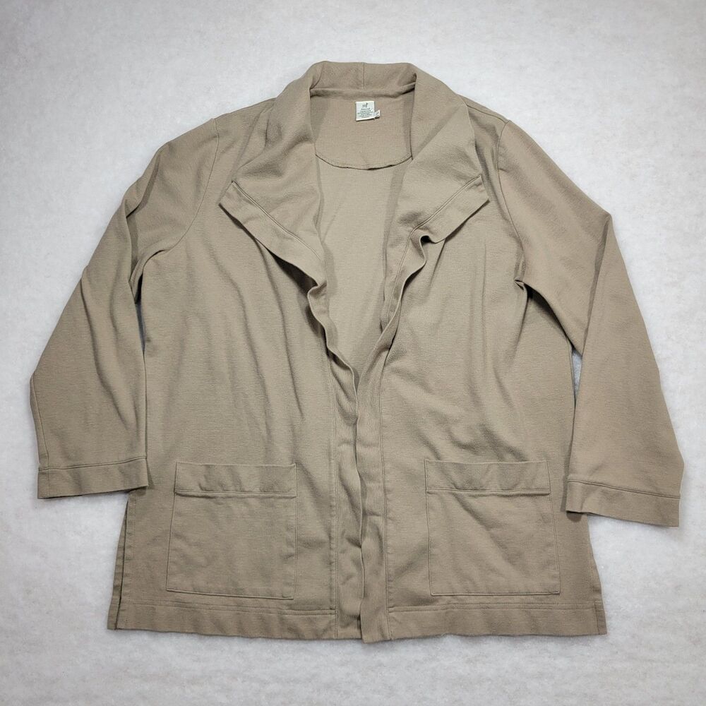 Peruvian Connection Pima Cotton Open Front Cardigan Sweater Sz L Tan Pockets